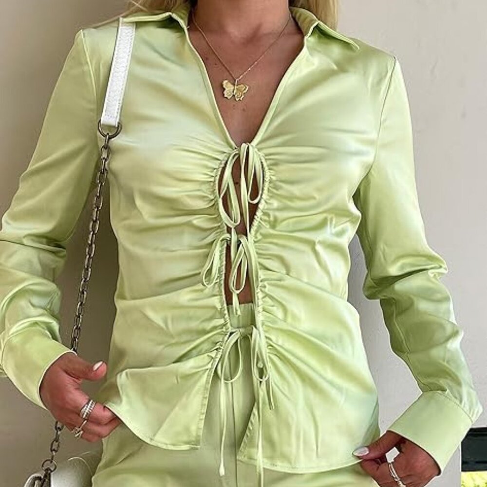 The Drop Women's Butterfly Romantic Tie-Front Blouse L